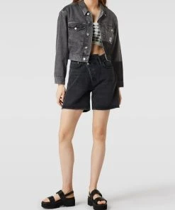 Calvin Klein Jeans Cropped Jeansjacke Mit Label-Patch Aus Leder - Schwarz