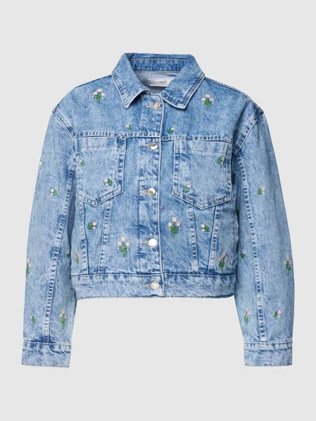 Mango Cropped Jeansjacke Mit Floraler Stickerei - Hellblau 2 Mango Cropped Jeansjacke Mit Floraler Stickerei - Hellblau – Bild 2