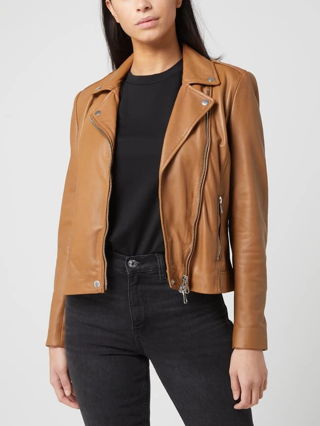Oui Lederjacke Im Biker-Look - Camel 4 Oui Lederjacke Im Biker-Look - Camel – Bild 4