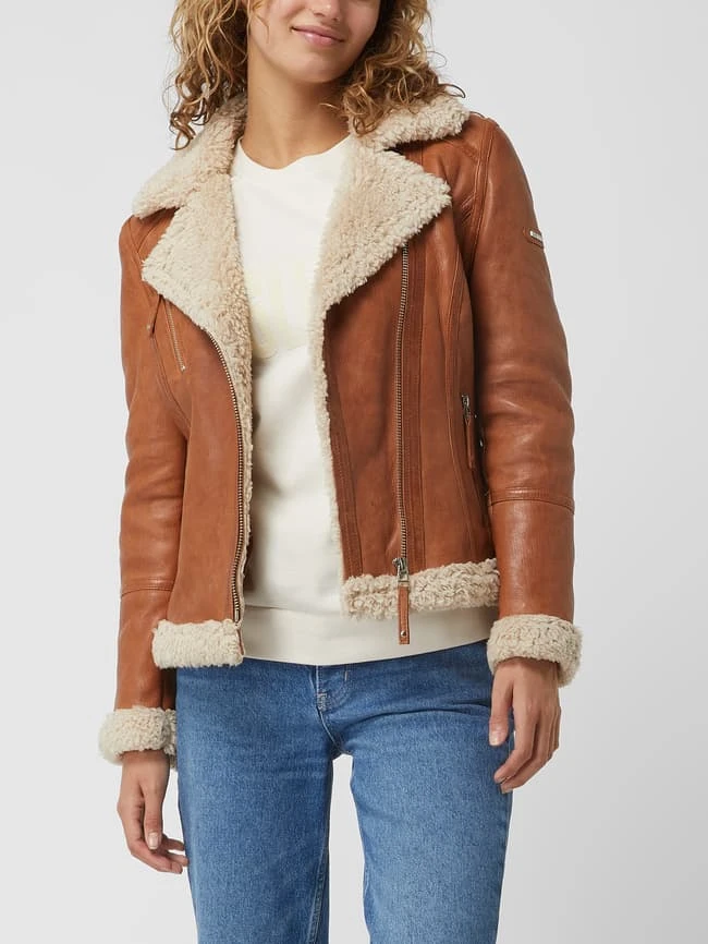 Cabrini Lederjacke Im Biker-Look Mit Teddyfell - Cognac 4 Cabrini Lederjacke Im Biker-Look Mit Teddyfell - Cognac – Bild 4