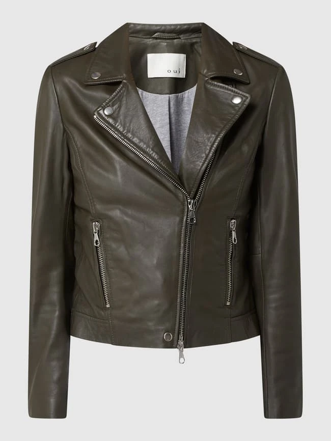 Oui Lederjacke Im Biker-Look - Khaki 2 Oui Lederjacke Im Biker-Look - Khaki – Bild 2