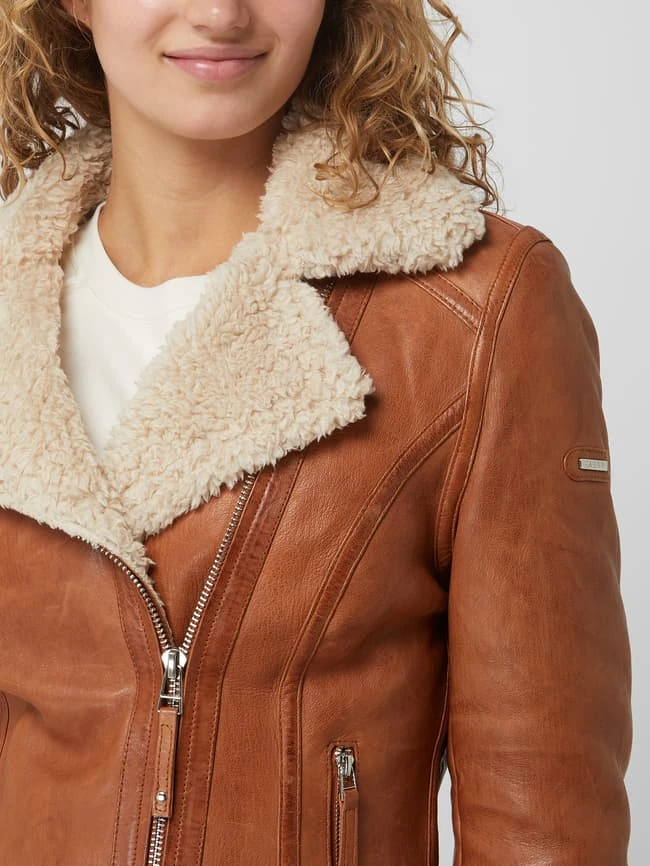 Cabrini Lederjacke Im Biker-Look Mit Teddyfell - Cognac 3 Cabrini Lederjacke Im Biker-Look Mit Teddyfell - Cognac – Bild 3