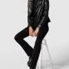Gipsy Slim Fit Lederjacke Im Biker-Look Modell 'Scarla' - Schwarz