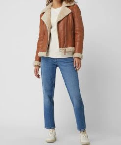 Cabrini Lederjacke Im Biker-Look Mit Teddyfell - Cognac