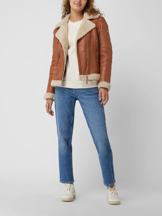 Cabrini Lederjacke Im Biker-Look Mit Teddyfell - Cognac 1 Cabrini Lederjacke Im Biker-Look Mit Teddyfell - Cognac