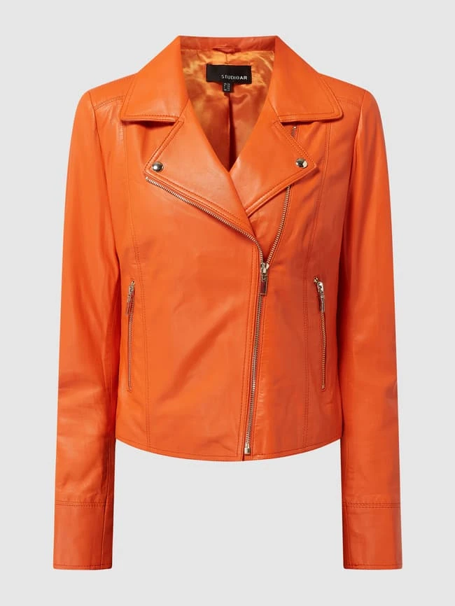 Studio AR Lederjacke Im Biker-Look Modell 'Lovato' - Orange 2 Studio AR Lederjacke Im Biker-Look Modell 'Lovato' - Orange – Bild 2