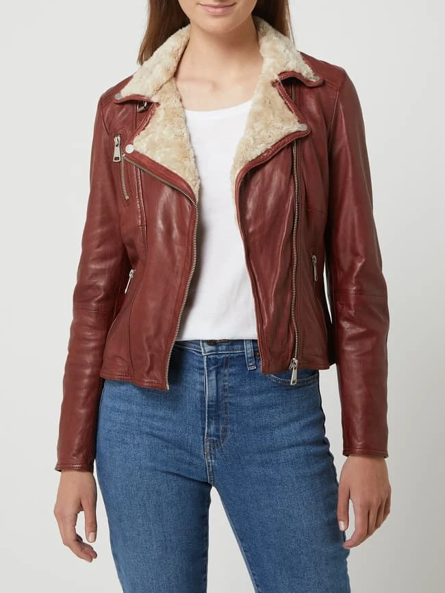 Freaky Nation Lederjacke Mit Webpelz Modell 'Biker Princess' - Wattiert - Bordeaux Rot 4 Freaky Nation Lederjacke Mit Webpelz Modell 'Biker Princess' - Wattiert - Bordeaux Rot – Bild 4