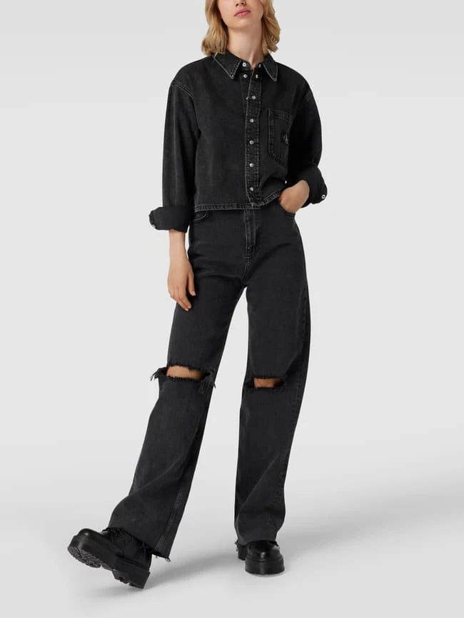 Calvin Klein Jeans Cropped Jeansjacke Mit Label-Patch - Schwarz 1 Calvin Klein Jeans Cropped Jeansjacke Mit Label-Patch - Schwarz