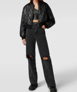 REVIEW Bomberjacke In Leder-Optik - Schwarz