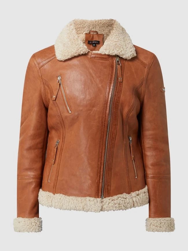Cabrini Lederjacke Im Biker-Look Mit Teddyfell - Cognac 2 Cabrini Lederjacke Im Biker-Look Mit Teddyfell - Cognac – Bild 2