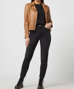 Oui Lederjacke Im Biker-Look - Camel