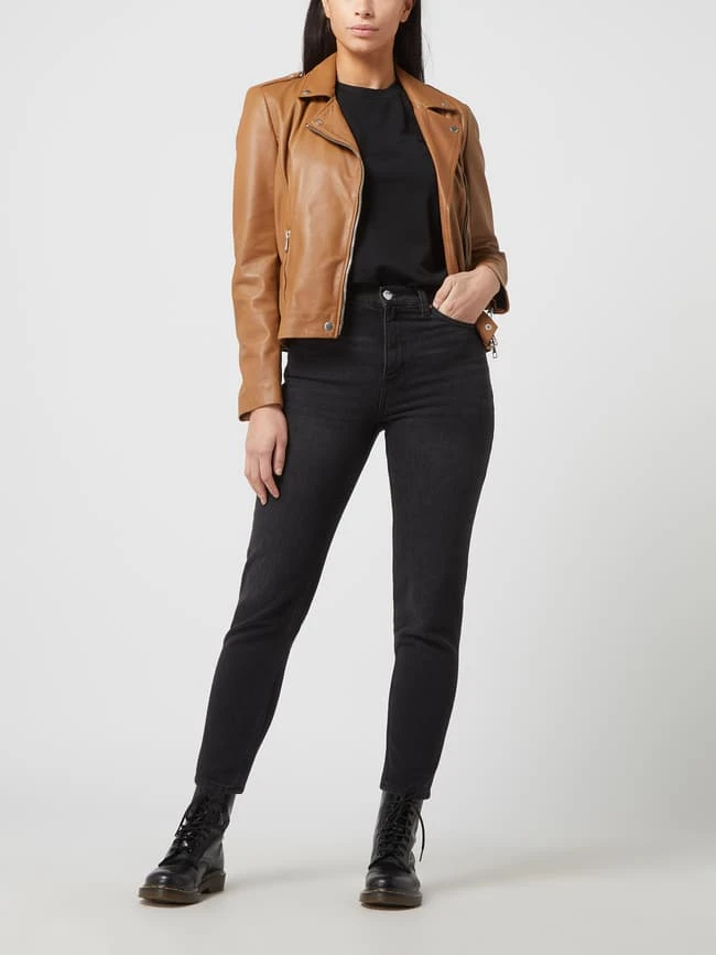 Oui Lederjacke Im Biker-Look - Camel 1 Oui Lederjacke Im Biker-Look - Camel