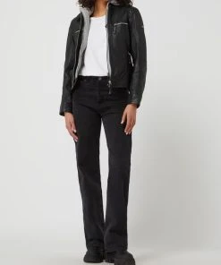 Cabrini Lederjacke Mit Abnehmbarer Kapuze - Schwarz