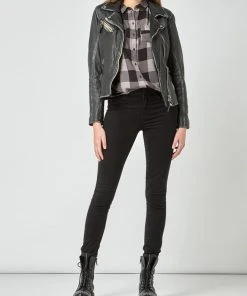Gipsy Slim Fit Lederjacke Im Biker-Look - Schwarz