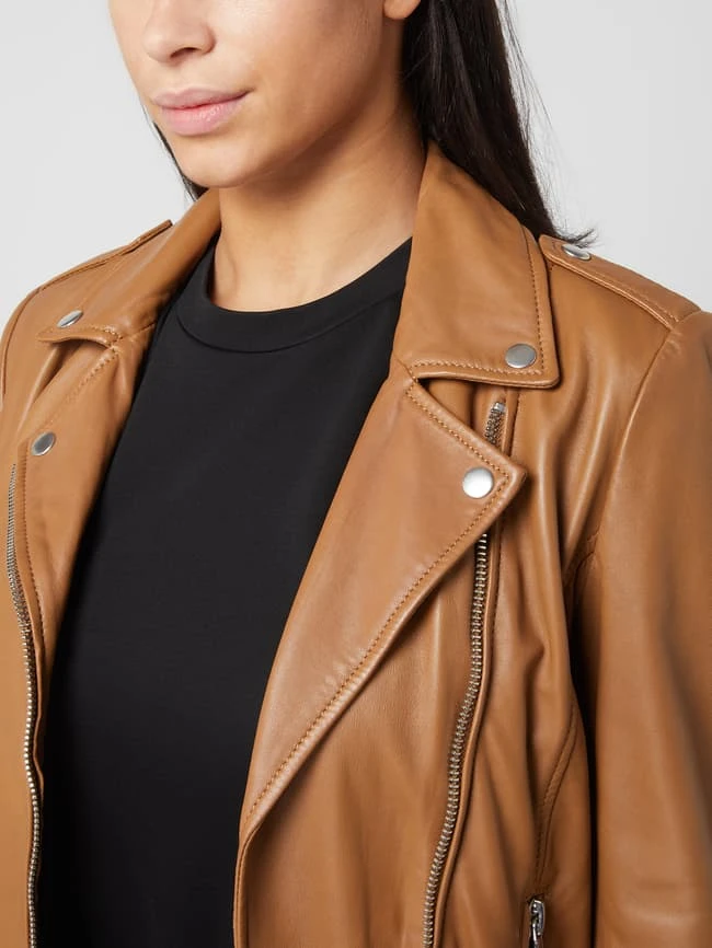 Oui Lederjacke Im Biker-Look - Camel 3 Oui Lederjacke Im Biker-Look - Camel – Bild 3