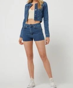 NA-KD PAMELA X NA-KD REBORN Cropped Jeansjacke Mit Stretch-Anteil - Blau