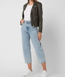 Oui Lederjacke Im Biker-Look - Khaki