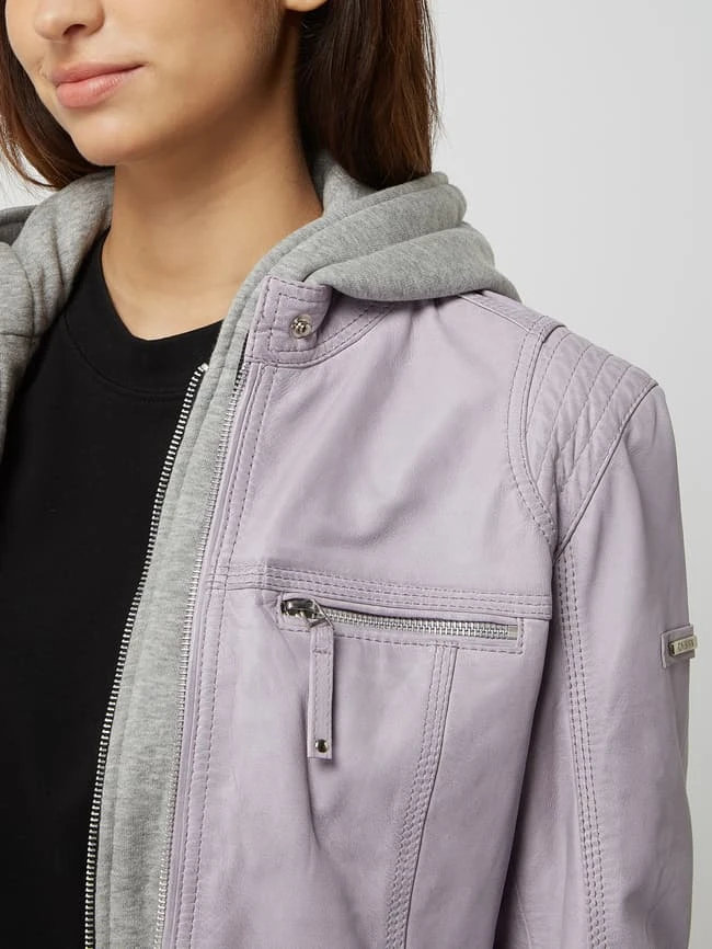 Cabrini Lederjacke Mit Abnehmbarer Kapuze - Flieder 3 Cabrini Lederjacke Mit Abnehmbarer Kapuze - Flieder – Bild 3