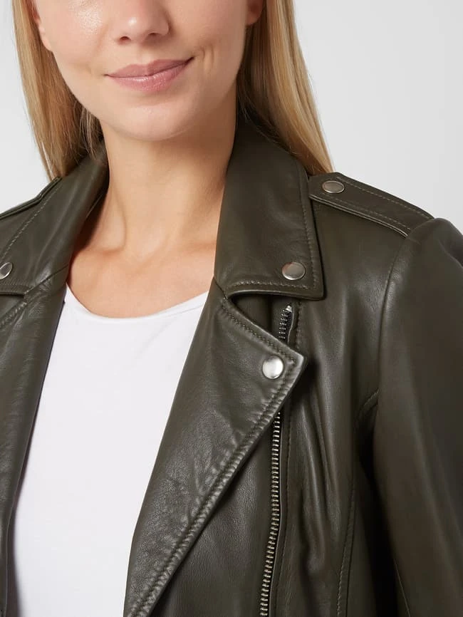 Oui Lederjacke Im Biker-Look - Khaki 3 Oui Lederjacke Im Biker-Look - Khaki – Bild 3