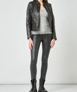 Gipsy Slim Fit Lederjacke Im Biker-Look Modell 'Cait' - Schwarz