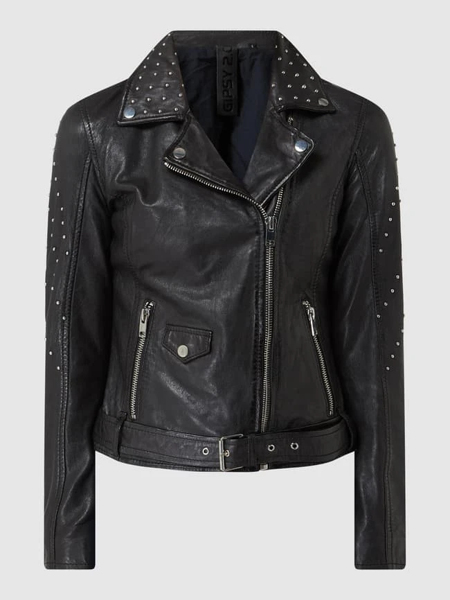 Gipsy Slim Fit Lederjacke Mit Nieten Modell 'Zarlia' - Schwarz 2 Gipsy Slim Fit Lederjacke Mit Nieten Modell 'Zarlia' - Schwarz – Bild 2