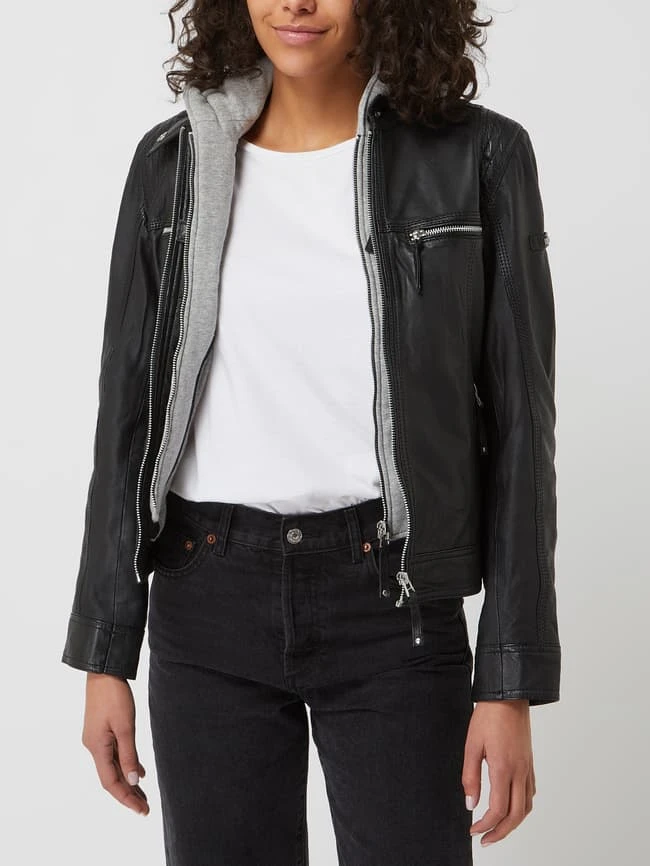 Cabrini Lederjacke Mit Abnehmbarer Kapuze - Schwarz 4 Cabrini Lederjacke Mit Abnehmbarer Kapuze - Schwarz – Bild 4