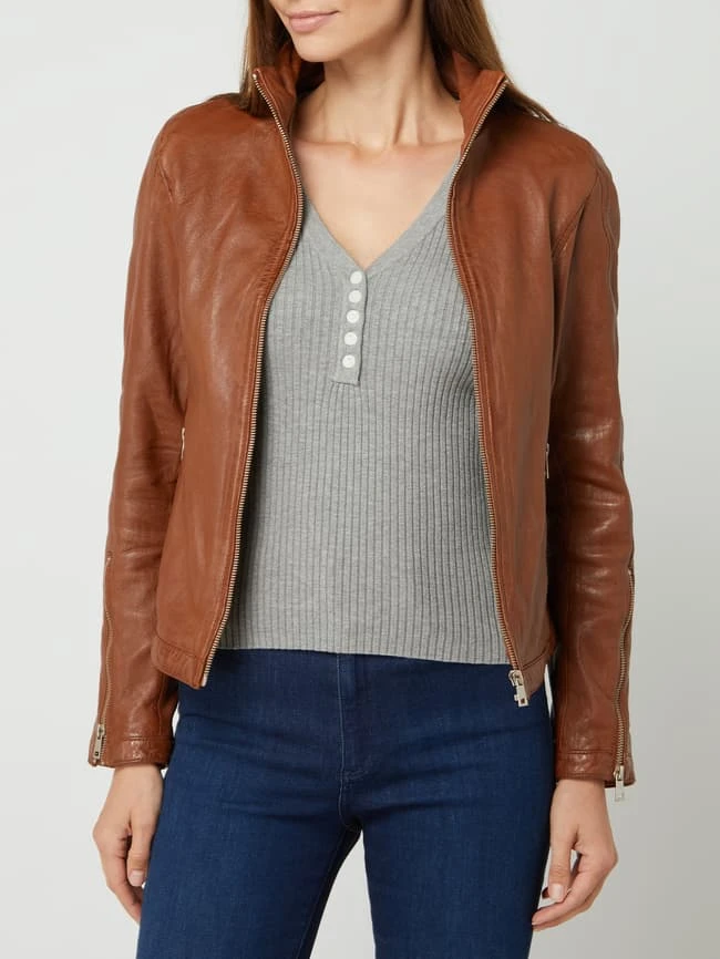 Freaky Nation Lederjacke Im Biker-Look - Camel 4 Freaky Nation Lederjacke Im Biker-Look - Camel – Bild 4