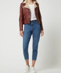 Freaky Nation Lederjacke Mit Webpelz Modell 'Biker Princess' - Wattiert - Bordeaux Rot